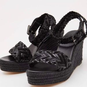 Hermes Sophia Black patent wedge sandals
